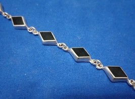 925 Sterling Silver Onyx Diamond Cut 7-in Link Bracelet Free Shipping - $1,121.45 MXN