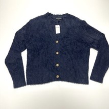 Women’s Banana Republic Cardigan Size XL Dark Blue Cropped Button Up Fuzzy Nwt  - £20.44 GBP