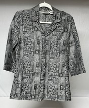 Chico&#39;s Design Silk Linen Jacket Blouse Size 0 Black, Silver 3/4 Sleeves... - $41.02 CAD