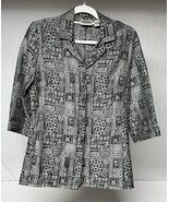 Chico&#39;s Design Silk Linen Jacket Blouse Size 0 Black, Silver 3/4 Sleeves... - $41.02 CAD