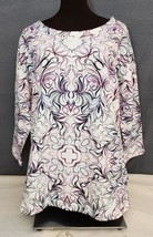 T By TALBOTS Women Stretch Thick Comfy Cotton Blouse 3/4 Sleeve Floral Sz Large  - £18.28 GBP