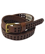 New Gap Belt Womens Medium Brown Cow Leather Skinny Perforated Brass Buckle - $32.48 CAD