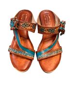 Spring Step L’Artiste Leather Floral Sandals Womens Size 41 Brown Teal H... - $49.50