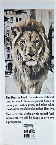 DREYFUS FUND MUTUAL INVESTMENT Male Lion Logo - 1964 Vintage Print Ad - $10.01