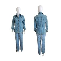 Vintage 70s Women Denim Pointy Collar Button Up Shirt And Bell Jeans Set M - £193.88 GBP