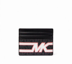 New Michael Kors Cooper Tall Card Case Coated Canvas Black / Pink Multi - $28.40