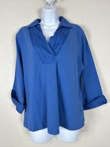 NWT Coldwater Creek Womens Size L Blue Detailed Collared Knit Top 3/4 Sleeve - £11.99 GBP