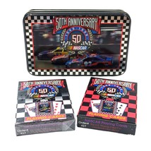 VTG US Playing Cards NASCAR 50th 1998 Metal Tin 2 Decks 1 Sealed Limited Edition - £11.08 GBP