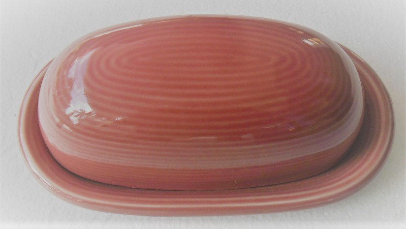 Vintage Porcelain Pink Coral Color Collectible Ceramic Ringed Butter Dis... - $49.99