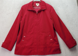 Gallery Rain Jacket Women&#39;s Medium Red Polyester Lined Slit Pockets Full Zipper - £21.32 GBP