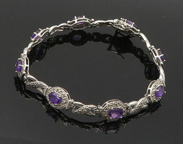 925 Sterling Silver - Vintage Amethyst XO Hinge Link Chain Bracelet - BT... - £61.53 GBP