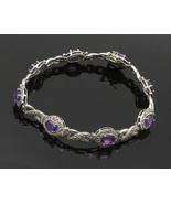 925 Sterling Silver - Vintage Amethyst XO Hinge Link Chain Bracelet - BT... - €67,26 EUR