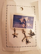 Vintage Postage Stamp Art Ruth Chambers Pin Broach USAF 50th Anniversary Charms - £6.22 GBP