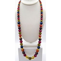 Liz Claiborne Lucite Beaded Necklace with Rich Autumn Tones and Gold Tone Spacer - £28.16 GBP