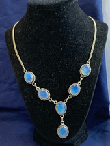 Sterling Silver Necklace 33.31g Fine Jewelry 20&quot; Chain Blue Tinted Stones - £94.90 GBP