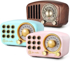 Retro Bluetooth Speaker, Vintage Radio-Greadio FM Radio with, Blue+Pink+Walnut - £93.60 GBP