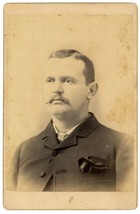 Circa 1890&#39;S Cabinet Card Large Man With Trimmed Mustache Suit And Coat - £9.59 GBP