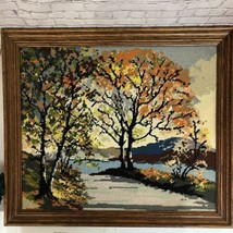 Vintage Mid Century Framed Needlework Tapestry AUTUMN GOLD by Penelope Needpoint - £91.90 GBP