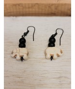 Vintage Handmade Earrings Folk Art Costume Jewelry Distressed Elephants - £14.99 GBP