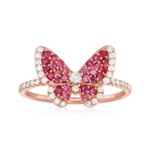 Natural Ruby Gem &amp; Diamond Rings Jewelry Butterfly Shape Rings Jewelry  Handmade - £555.93 GBP