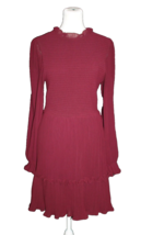 SHE &amp; SKY Shirred Chiffon Fully Lined Ruffly Dress Size Small S Burgundy - £17.77 GBP