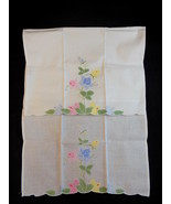 Vintage KITCHEN LINEN Set of 2 White w/ FLORAL APPLIQUE Rectangular 19&quot;x... - $116.24 MXN