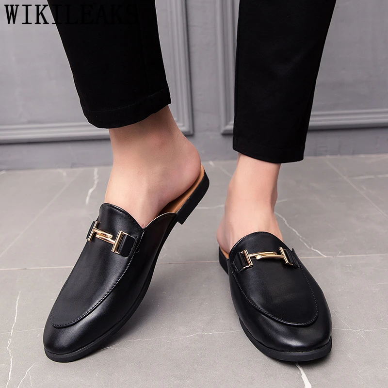 Black Half Shoes For Men Leather Shoes Men Mules Casual Shoes Men Fashio... - $52.83