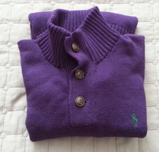 POLO Ralph Lauren Men Size M Cotton Sweater Purple Knitted Henley Style NWT - £62.61 GBP