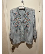 Johnny Was Womens Med Multicolored Stripe Floral Heavily Embroidered Blo... - $99.76 CAD