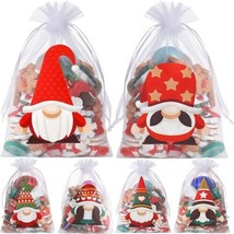 Christmas Organza Gift Bags Jewelry Drawstring Sack Sheer Party Favors Gnome 6pc - £5.27 GBP