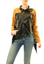 ONE TEASPOON Womens Jacket Leather Elegant Fringe Modern Black Size S 18276 - £74.99 GBP