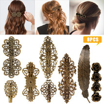 8PCS Vintage Hair Barrettes French Hair Clips Metal Bronze Hairpin Women Girl US - £15.17 GBP
