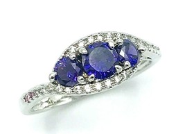 Fragrant Jewels Signed FJ Rhodium Plated Faux Amethyst Ring Size 9 - £18.99 GBP