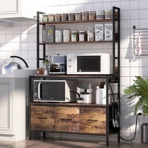 Black Metal Kitchen Baker&#39;s Rack with Brown Wood Shelves and Storage Cab... - $319.49