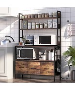 Black Metal Kitchen Baker&#39;s Rack with Brown Wood Shelves and Storage Cab... - $447.91 CAD