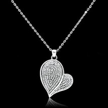 Round Micro Set Simulated Diamond 925 Sterling Silver Heart Shaped Necklace 16&quot; - £122.20 GBP