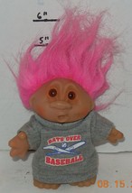 Vintage Good  Lucky Russ Berrie Troll 6&quot; Doll Pink Hair Bats Over Baseball - £11.32 GBP