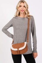 New Fleece Trimmed Solid Crossbodybag Adjustable Strap - $49.76 CAD