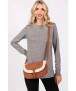Fleece Trimmed Solid Crossbodybag Adjustable Strap - $36.50