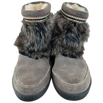 Minnetonka Moccasin Muk Luk Boots Gray Size 6 Faux Fur Sherpa Lined Pull... - $44.59
