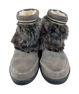 Minnetonka Moccasin Muk Luk Boots Gray Size 6 Faux Fur Sherpa Lined Pull... - £35.06 GBP