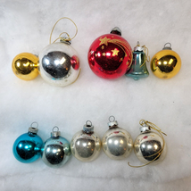 Christmas Mercury Glass Balls Lot of 10 Bell Shiny Brite Moon Stars Stencils Vtg - £12.90 GBP