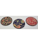 N) Vintage Set of 3 Floral Colorful Asian Round Coasters 3&quot; - £5.44 GBP