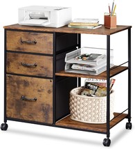 Devaise Rolling Printer Stand With Open Storage Shelf, Fabric Lateral Fi... - $85.96