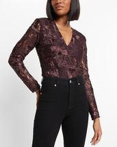 *NEW* EXPRESS Lace Embroidered V-Neck Long Sleeve Thong Bodysuit - £64.33 GBP