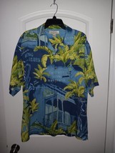 Tommy Bahama Sz. L Silk Hawaiian Shirt King Of The  Blues Blue/green Floral - £22.25 GBP