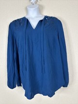 Torrid Womens Plus Size 2 (2X) Blue Floral Cut-Out Tie Neck Top Long Sleeve - $17.46