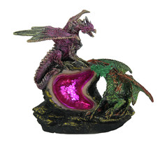 Zeckos Purple and Green Battle Dragons Gothic Color Changing LED Geode Statue - £30.95 GBP
