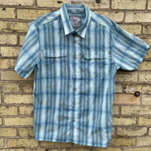 Prana Western Shirt Size L Blue Plaid Pearl Snap Button Up - £13.63 GBP