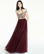 Say Yes to the Prom Juniors&#39; Embellished Off-The-Shoulder Gown, Size:5, Dark Pur - £39.49 GBP